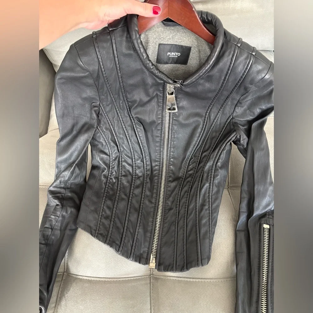 Sandro Style Punto Leather Jacket Black Size US 6-8 Italian Brand PUNTO Leather - Picture 3 of 16
